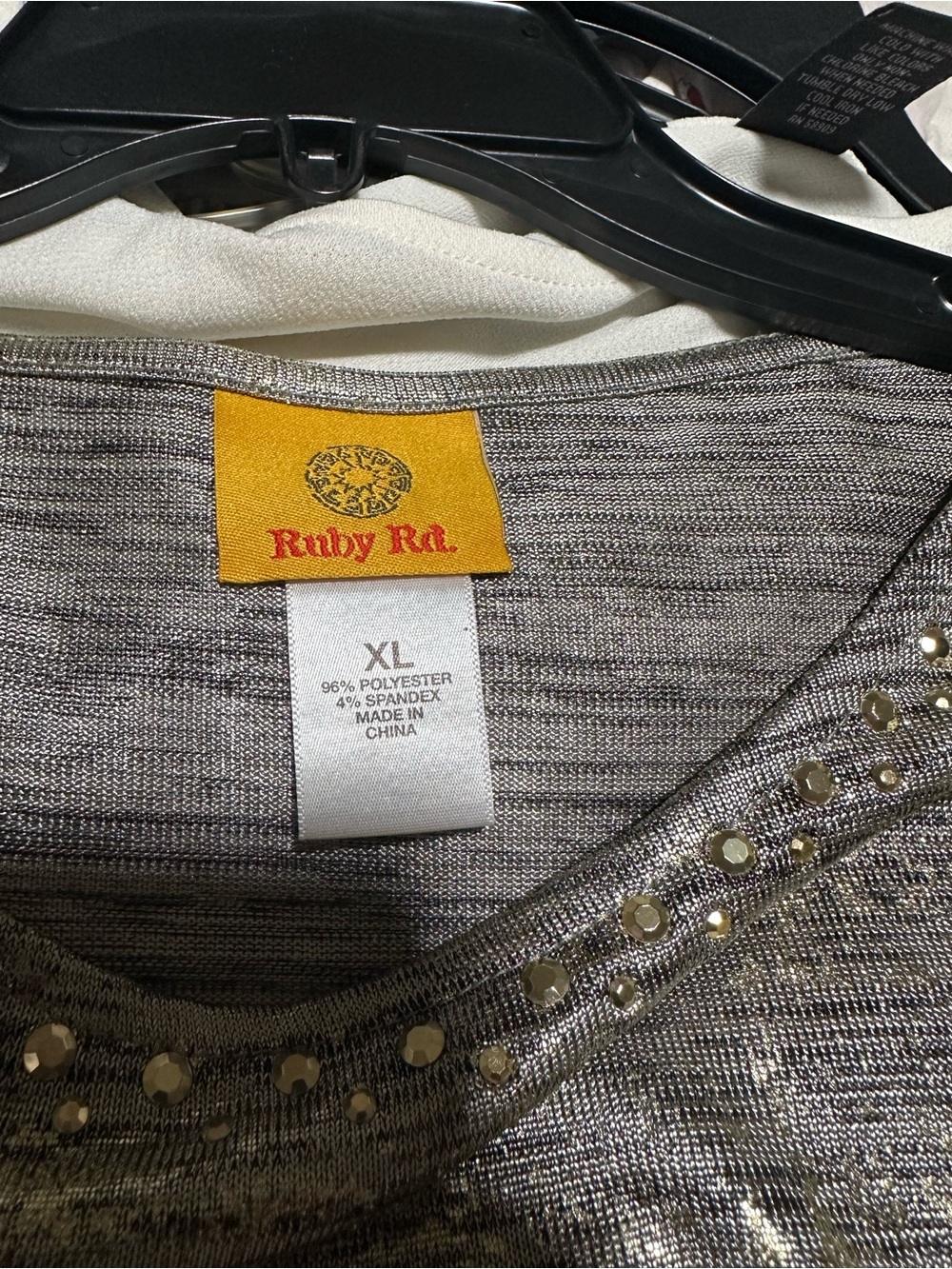 Ruby Rd. Silver Metallic Knit Top with Rhinestone Accent - Picture 4 of 5